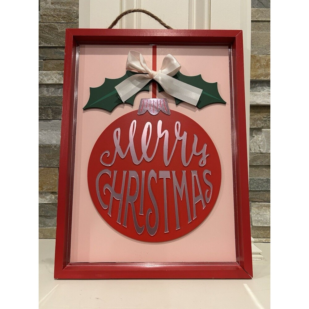 Ashland Berry Jolly Merry Christmas Wall Plaque Sign Red Wood Hanging Décor